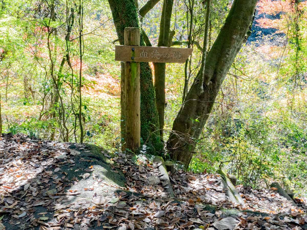 血洗の滝・血洗滝神社：滝へ降りる道への看板